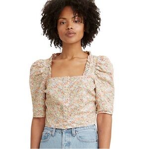 Levi's Women's Floral Peasant Puff Sleeve Crop Top XS Cottage Fairy Coquette